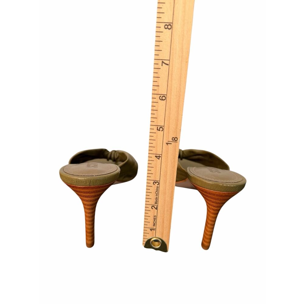 Schutz Lori Mid Thong Olive Green Leather Slip On Heel Sandal Size 10 - NWT - Picture 6 of 8